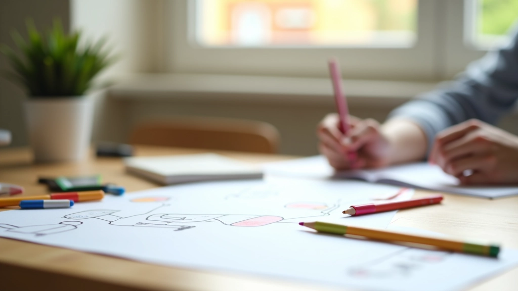 Ambiente de trabalho moderno com ferramentas de design thinking e anotações criativas