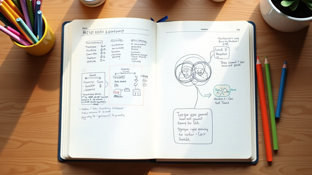 Caderno aberto com desenhos e anotações sobre pensamento lateral