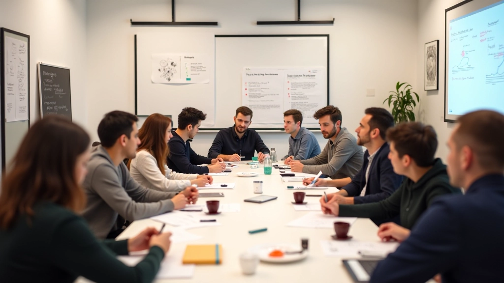 Workshop de design thinking com participantes a utilizar post-its e protótipos
